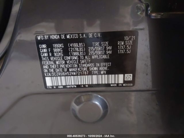 3CZRU6H52NM721787 Honda Hr-v Awd Ex