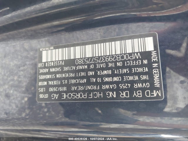 2007 PORSCHE 911 WP0CB29937S775380 Photo 8