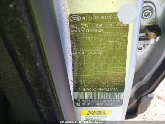 SALVP2BG3FH041958 Land Rover Range Rover Evoque Pure
