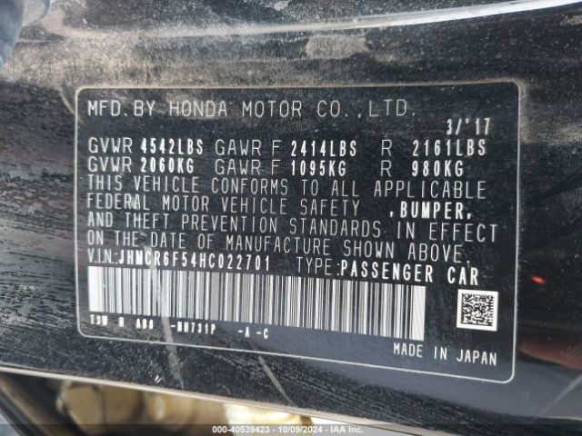 JHMCR6F54HC022701 Honda Accord Hybrid Ex-l