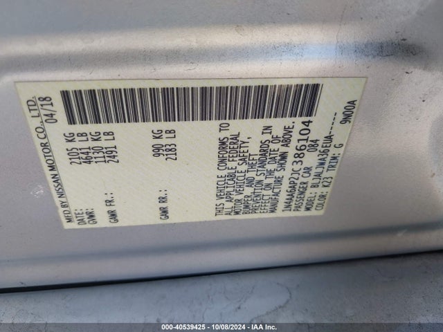 Nissan Maxima 3.5 Sv 2018 1N4AA6AP2JC386104 Image 9
