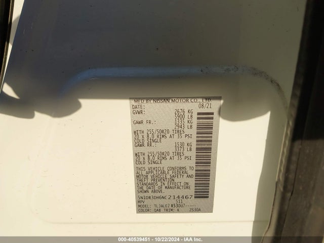 Nissan Pathfinder Platinum 2wd 2022 5N1DR3DH6NC214467 Image 9