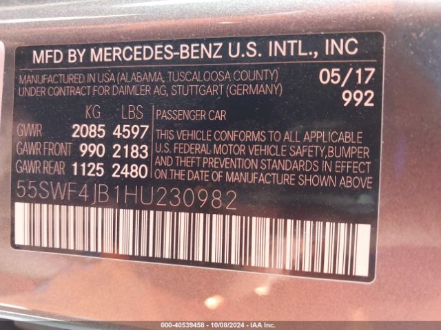 55SWF4JB1HU230982 Mercedes-Benz C 300 Luxury/sport