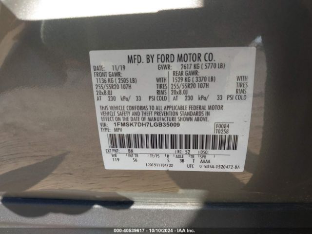 1FMSK7DH7LGB35009 Ford EXPLORER XLT