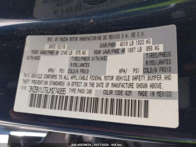 3MZBN1U79JM274865 Mazda Mazda3 Sport
