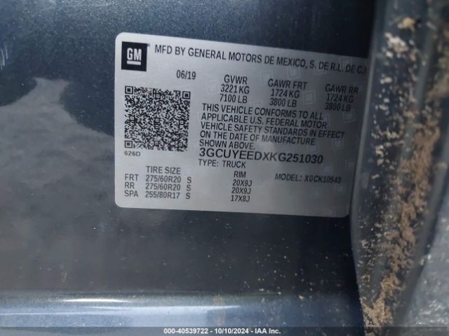 3GCUYEEDXKG251030 Chevrolet Silverado 1500 Rst