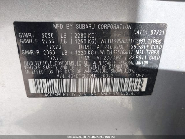 4S4BTGUD2N3130322 Subaru Outback Wilderness
