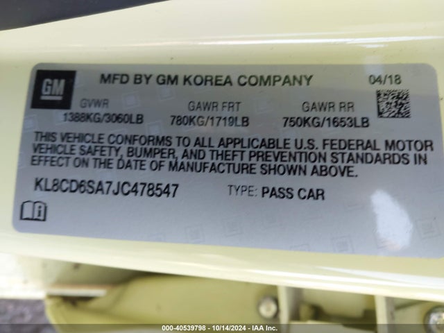 Chevrolet Spark 1lt Cvt 2018 KL8CD6SA7JC478547 Image 9