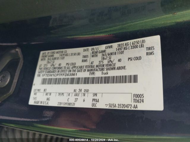 1FTEW1CP7FFD03561 Ford F-150 Xlt