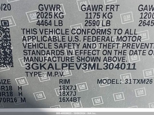 3GKALPEV3ML304011 GMC Terrain Fwd Slt