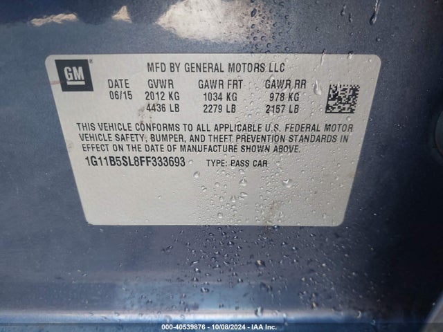 Chevrolet MALIBU LS 2015 1G11B5SL8FF333693 Image 9