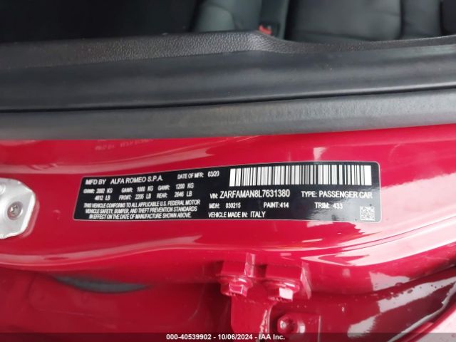 ZARFAMAN8L7631380 Alfa Romeo Giulia Rwd