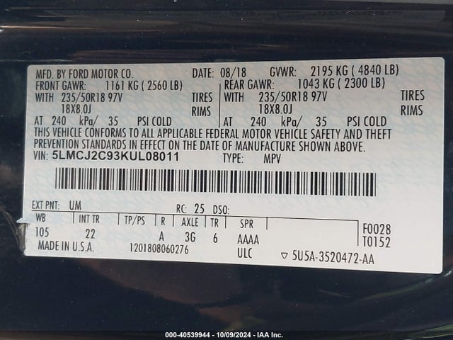 Lincoln MKC SELECT 2019 5LMCJ2C93KUL08011 Image 9