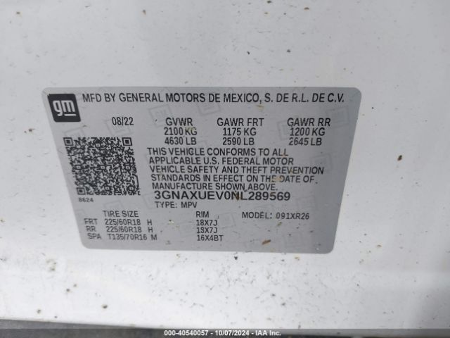 3GNAXUEV0NL289569 Chevrolet Equinox Awd Lt
