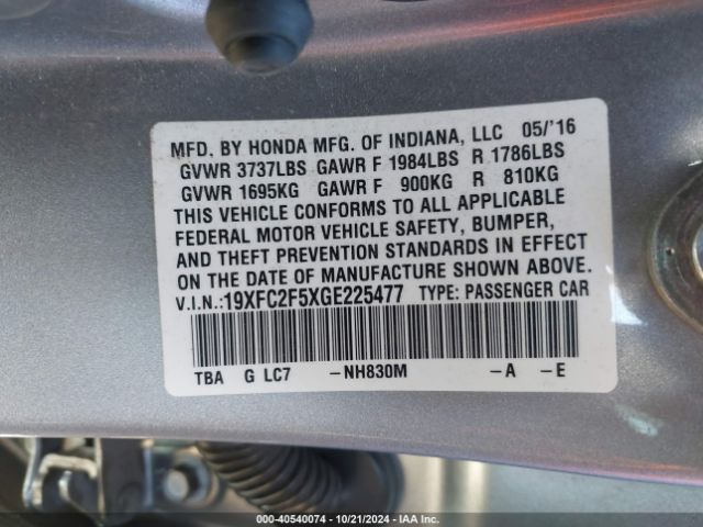19XFC2F5XGE225477 Honda Civic Lx
