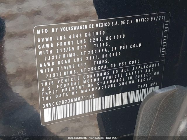 2022 VOLKSWAGEN TAOS 3VVCX7B23NM071196 Photo 8