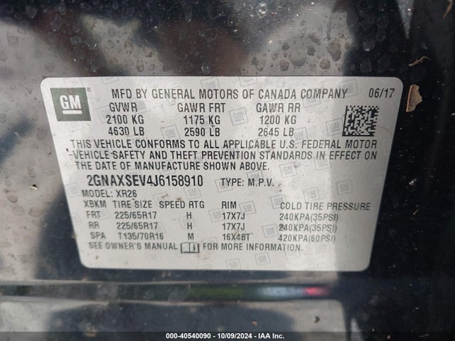 Chevrolet EQUINOX LT 2018 2GNAXSEV4J6158910 Image 9