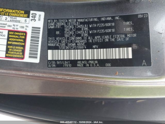 5TDESKFC2PS106874 Toyota Sienna Platinum