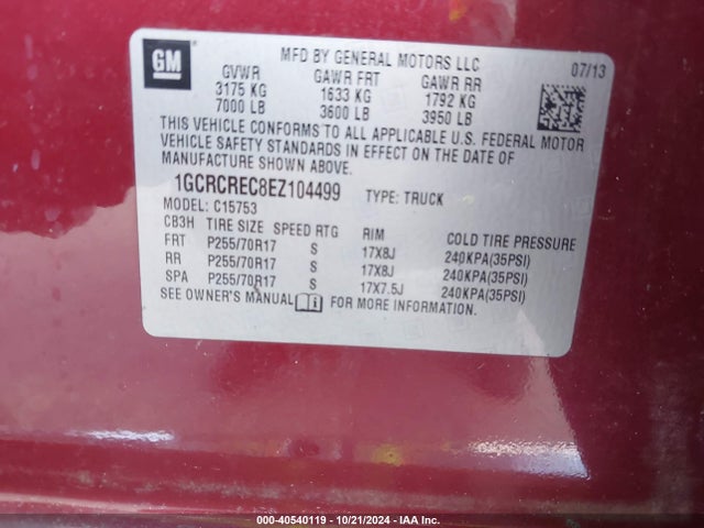 Chevrolet Silverado 1500 1lt 2014 1GCRCREC8EZ104499 Image 9