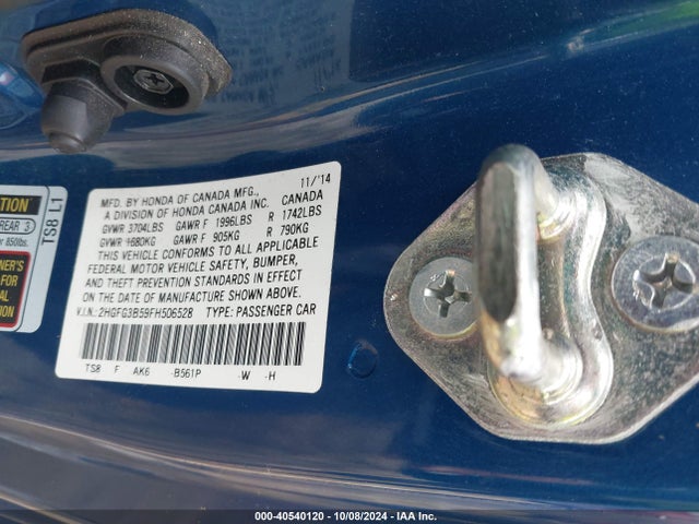 Honda Civic Lx 2015 2HGFG3B59FH506528 Image 9