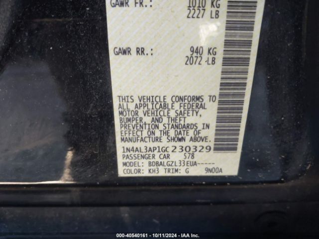 1N4AL3AP1GC230329 Nissan Altima 2.5/2.5 S/2.5 Sl/2.5 Sr/2.5 Sv