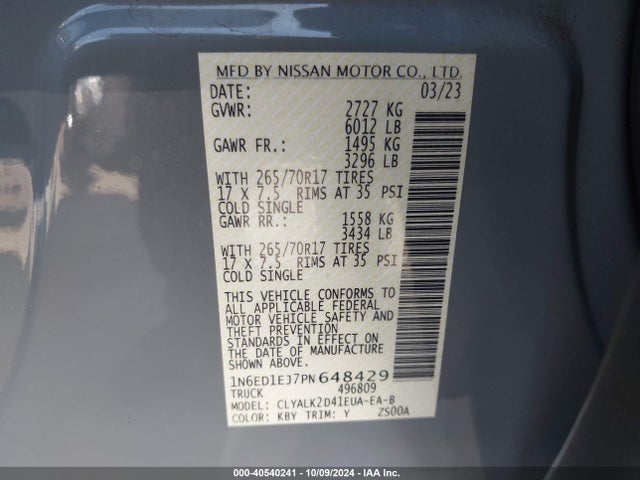Nissan Frontier Pro-x 4x2 2023 1N6ED1EJ7PN648429 Image 9
