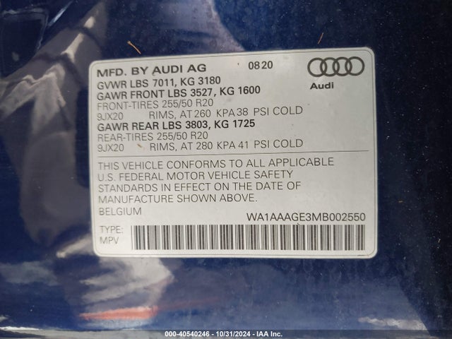 WA1AAAGE3MB002550 Audi E-tron Premium Quattro
