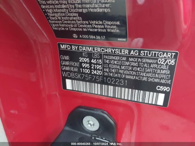 2005 MERCEDES-BENZ SL 500 WDBSK75F75F102231 Photo 8