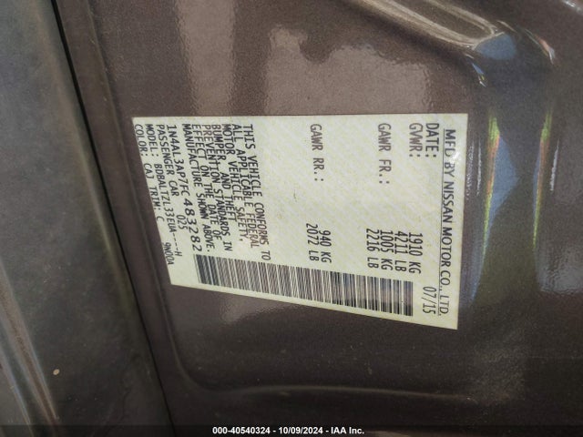 Nissan Altima 2.5 Sl 2015 1N4AL3AP7FC483282 Image 9