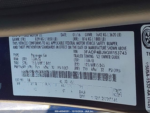 3FADP4BJ9GM153743 Ford FIESTA SE