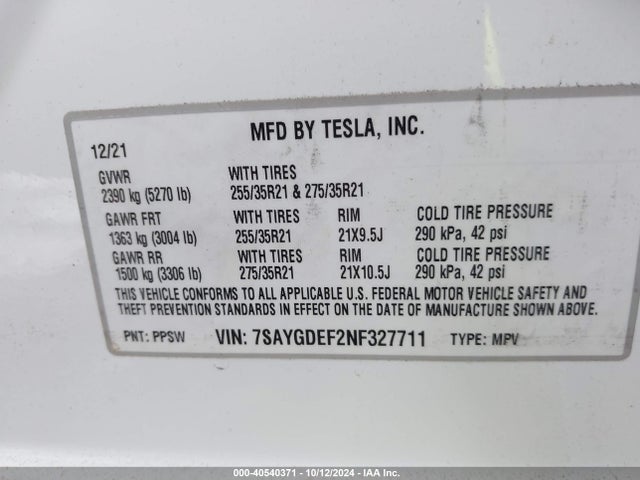 2022 TESLA MODEL Y 7SAYGDEF2NF327711 Photo 8