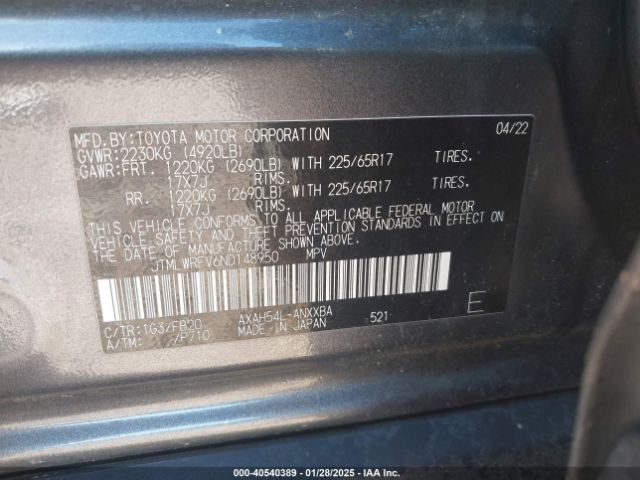 JTMLWRFV6ND148950 Toyota Rav4 Hybrid Le