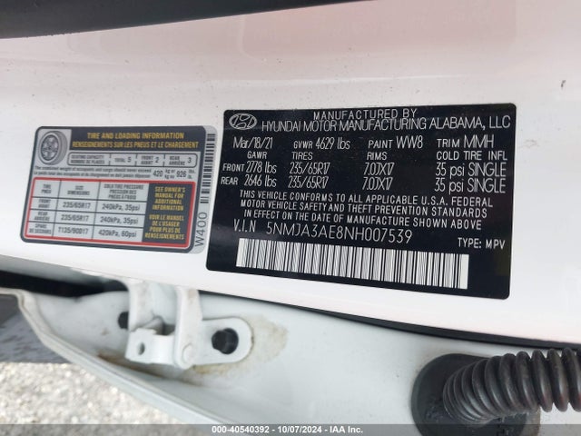 Hyundai TUCSON SE 2022 5NMJA3AE8NH007539 Image 9