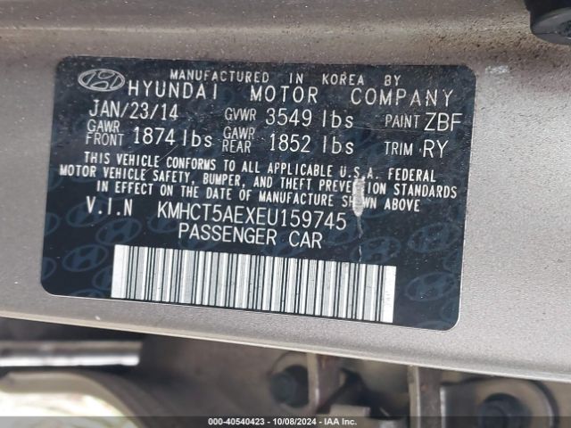 KMHCT5AEXEU159745 Hyundai ACCENT GS