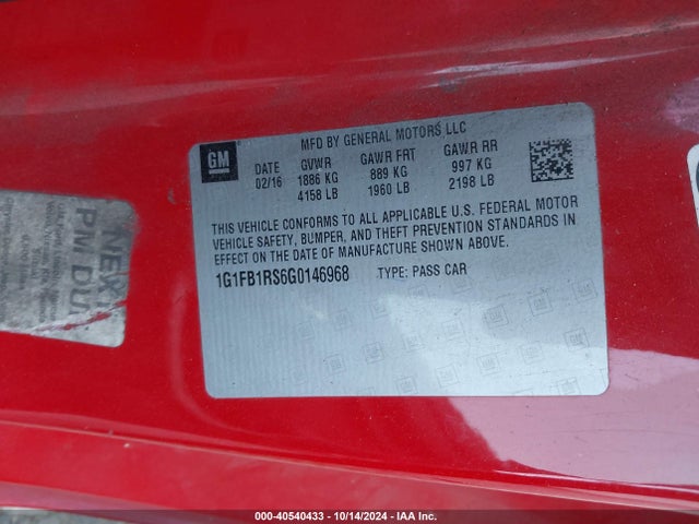 Chevrolet Camaro 1lt 2016 1G1FB1RS6G0146968 Image 9