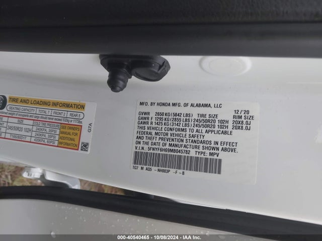 Honda Pilot Awd Touring 7 Passenger 2021 5FNYF6H69MB045782 Image 9