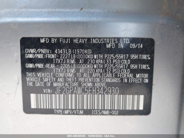JF2GPAWC5EH342930 Subaru Xv Crosstrek 2.0i Premium