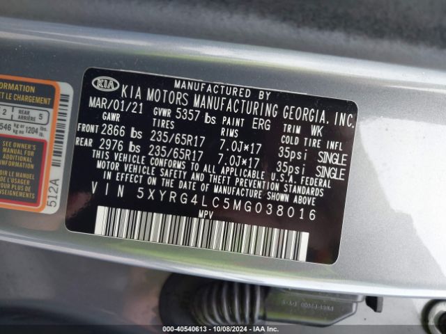 5XYRG4LC5MG038016 KIA SORENTO LX