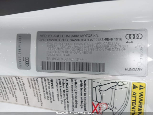2013 AUDI TT TRUBFAFK6D1014075 Photo 8