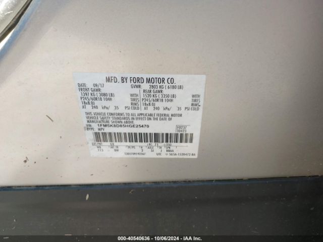 1FM5K8D85HGE25470 Ford EXPLORER XLT