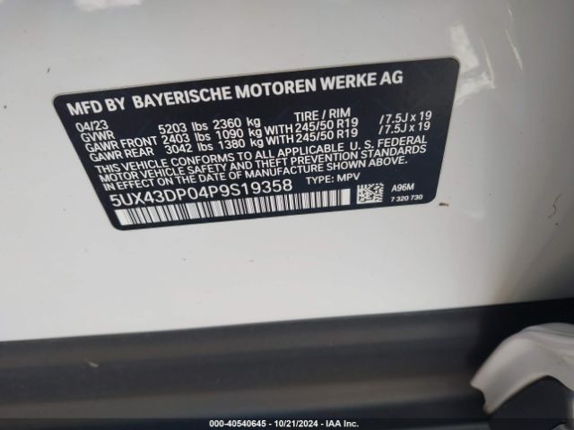 5UX43DP04P9S19358 BMW X3 Sdrive30i