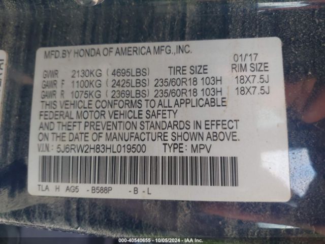 5J6RW2H83HL019500 Honda Cr-v Ex-l/ex-l Navi