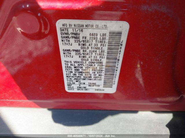 JN8AT2MT7HW135100 Nissan ROGUE S