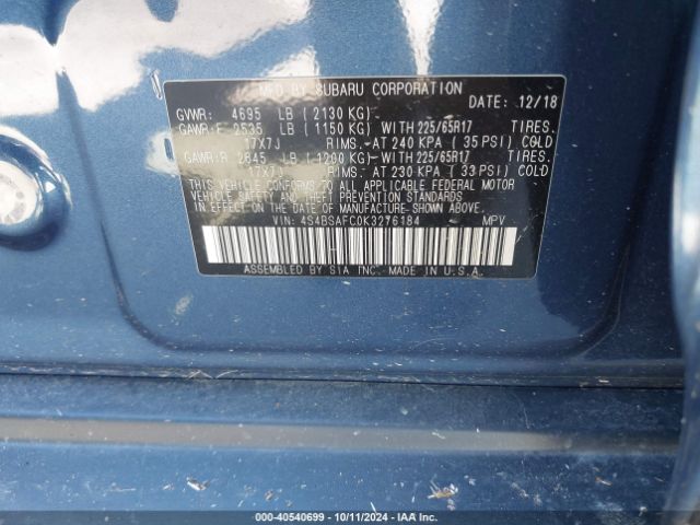 4S4BSAFC0K3276184 Subaru Outback 2.5i Premium