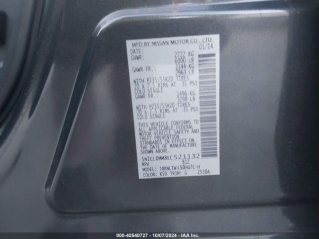 5N1CL0MM8EC521132 Infiniti Qx60 Hybrid
