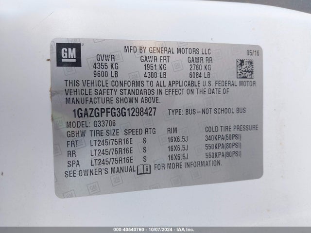 Chevrolet Express 3500 Lt 2016 1GAZGPFG3G1298427 Image 9