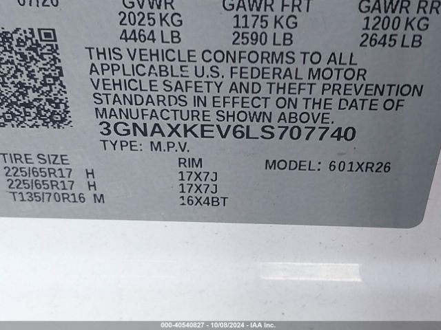 3GNAXKEV6LS707740 Chevrolet Equinox Fwd Lt 1.5l Turbo