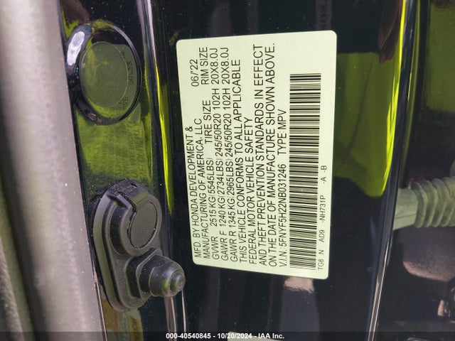 Honda Pilot 2wd Special Edition 2022 5FNYF5H22NB031246 Image 9