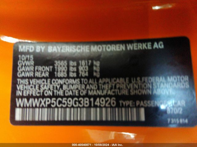 WMWXP5C59G3B14926 Mini Hardtop Cooper