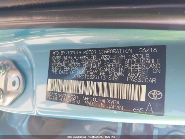JTDKDTB32G1131649 Toyota Prius C Two